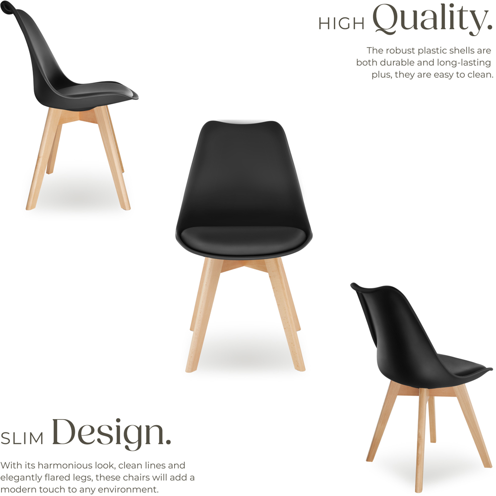 tectake Frederikke Set of 2 Black Padded Dining Chair with Wooden Legs Image 5