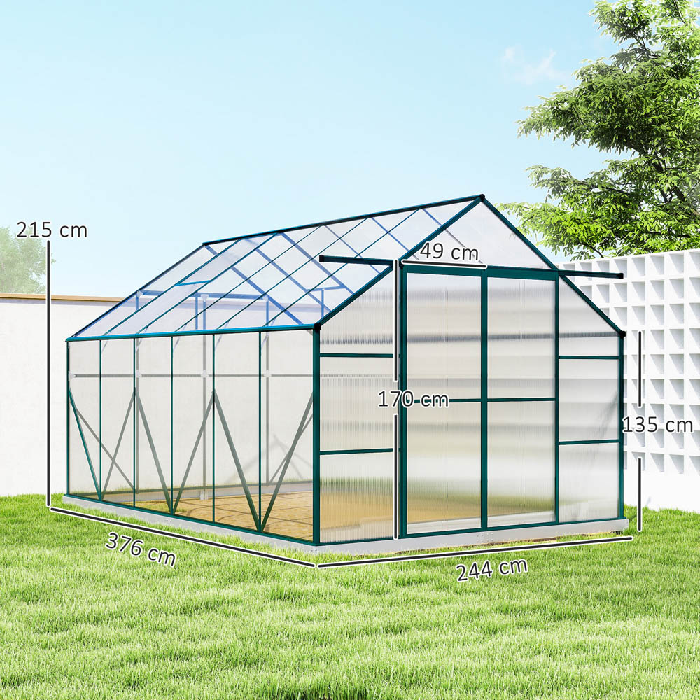 Outsunny 8 x 12ft Green Aluminium Polycarbonate Greenhouse Image 8