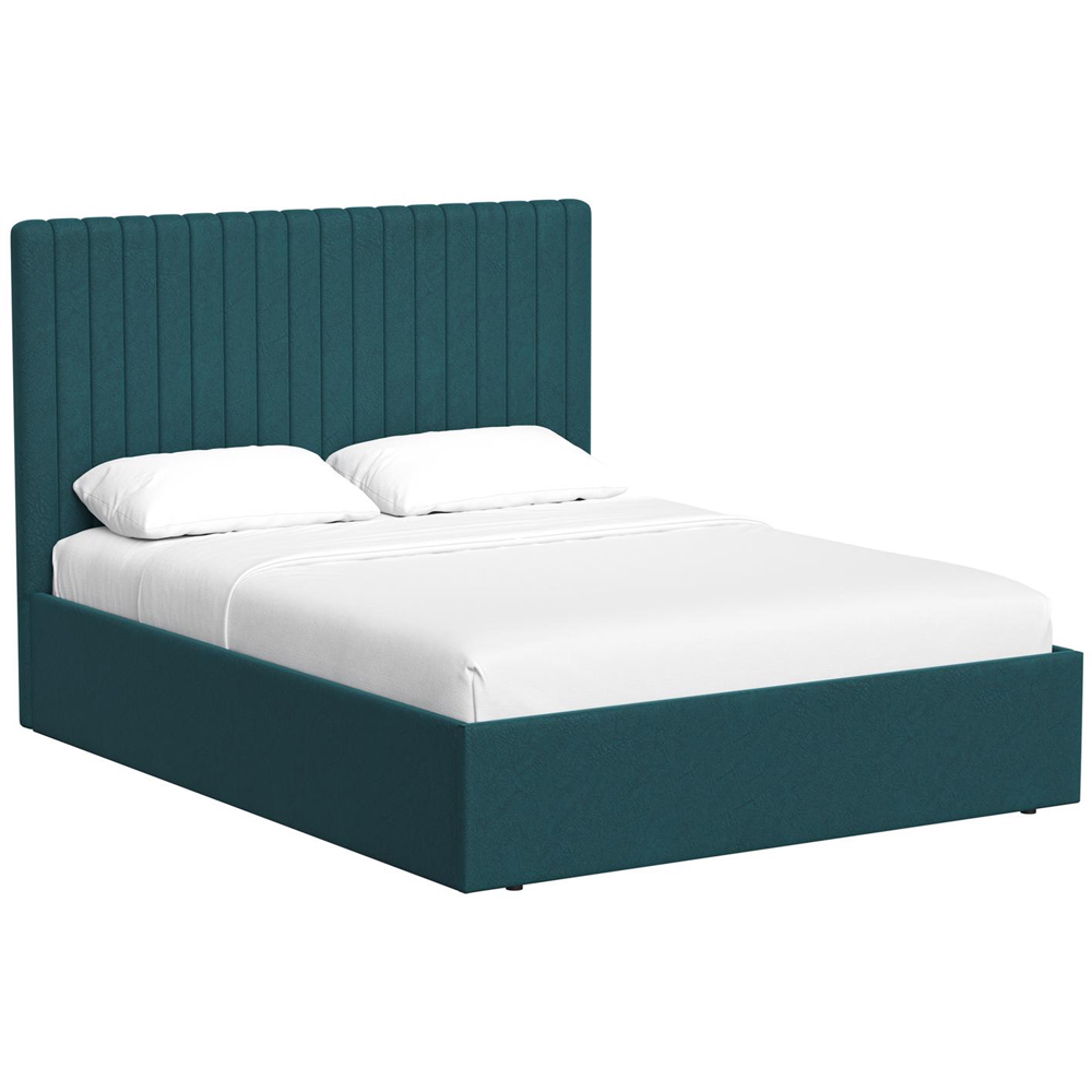 FWStyle Sollom King Size Teal Upholstered Lift-Up Ottoman Bed Frame with Ribbed Headboard Image 4