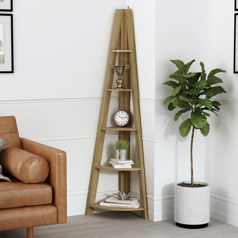 Tiva 5 Shelf Oak Corner Ladder Bookcase Image 4