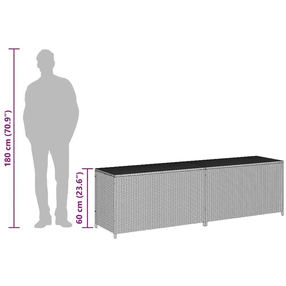 vidaXL 60 x 200 x 50cm Grey Poly Rattan Garden Storage Box Image 6