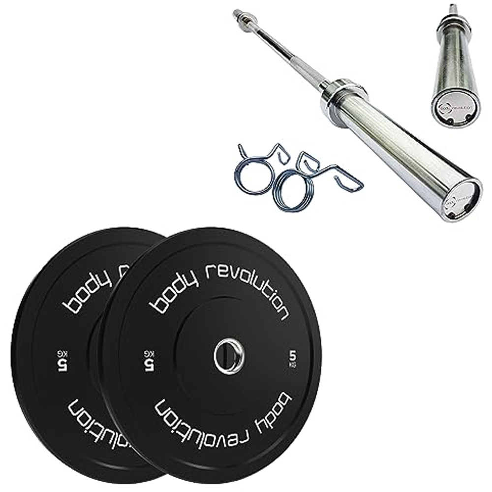 MonsterShop Olympic Weightlifting Bar and Bumper Plate Set 5kg 2 Pack Image 1