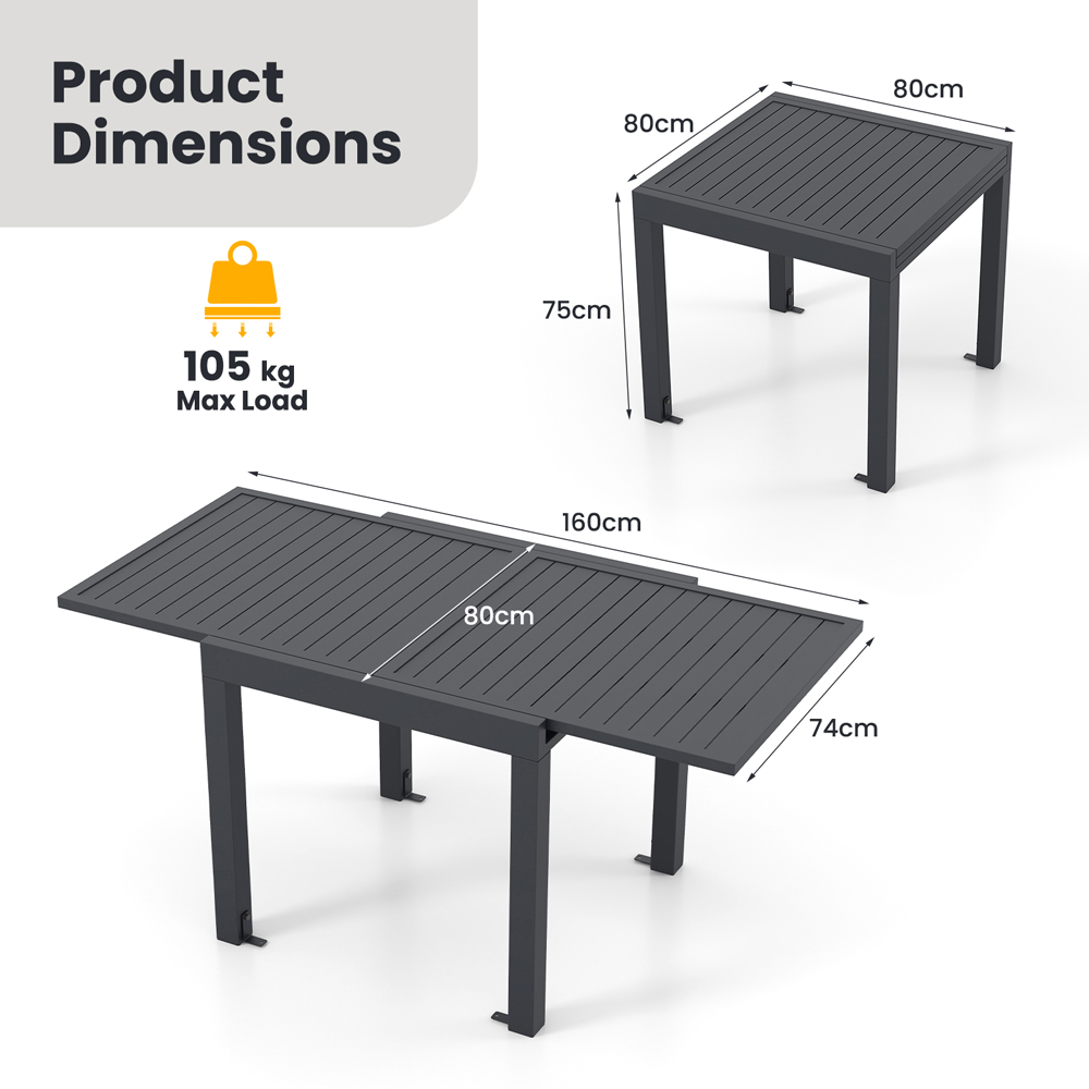 Costway 6 Seater Expandable Dining Table Grey Image 9
