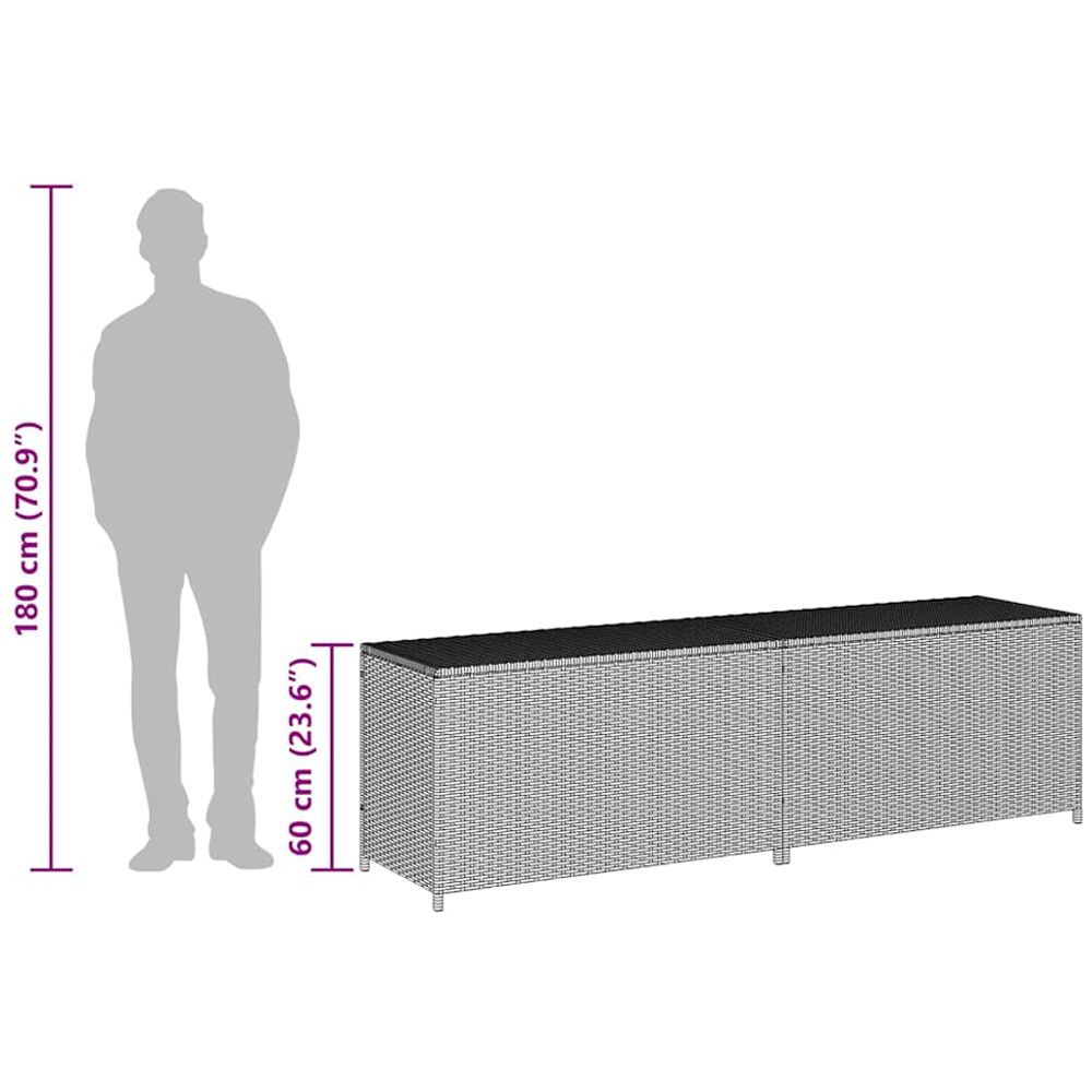vidaXL 60 x 200 x 50cm Black Poly Rattan Garden Storage Box Image 6