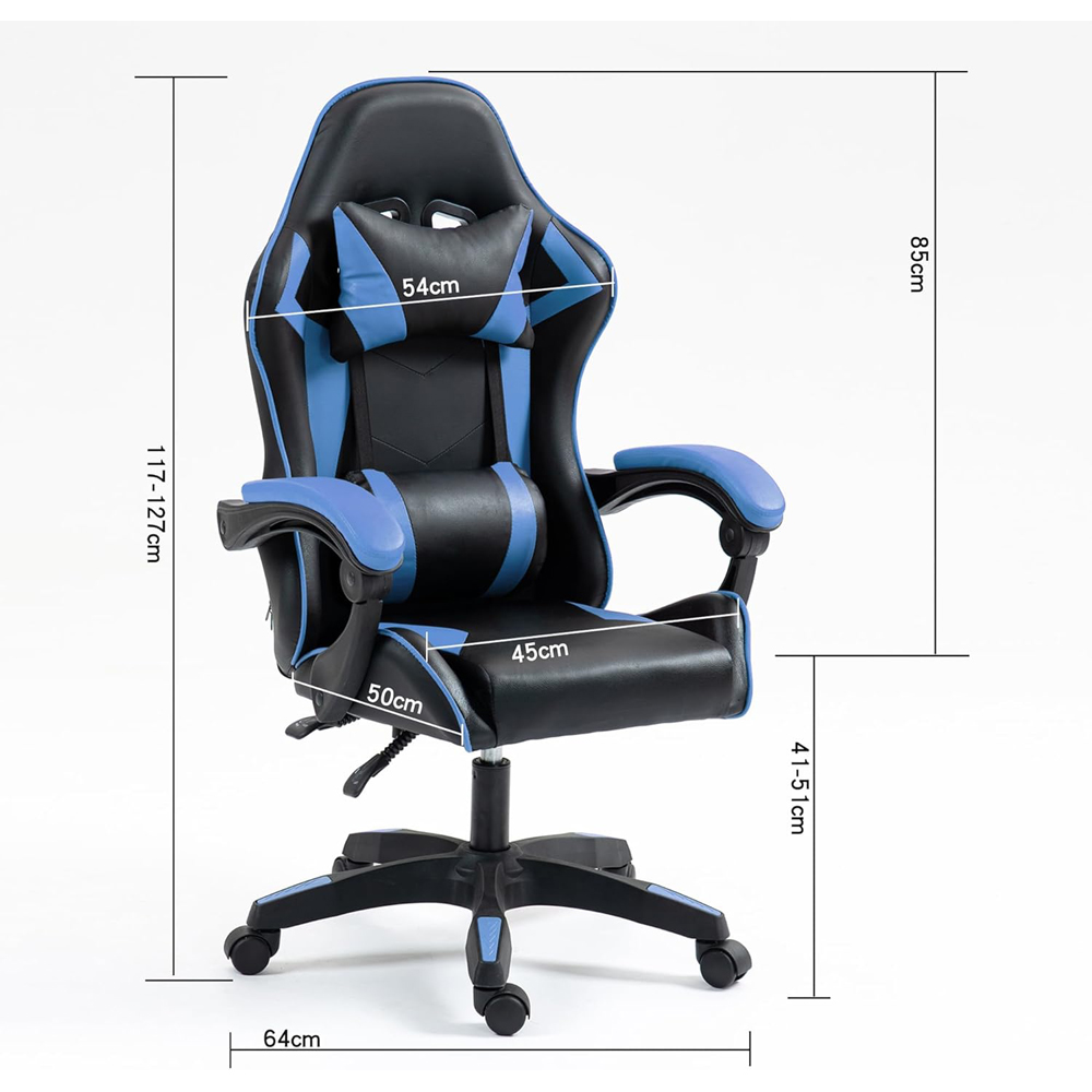 Home Treats Blue Reclining Gaming Chair with Lumber Cushion Image 9