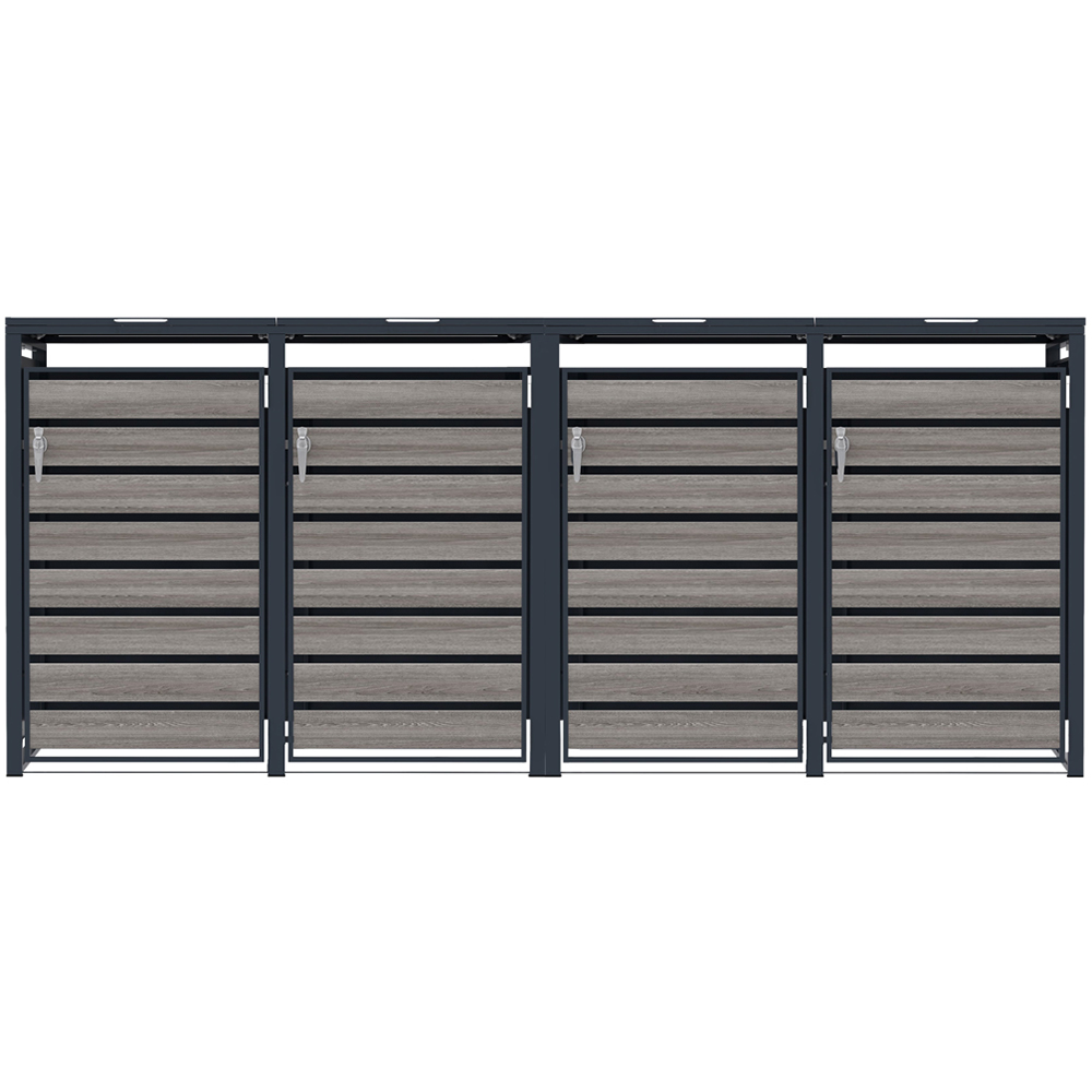 MonsterShop Anthracite Grey Wood Metal 4 Wheelie Bin Storage Shed Image 1