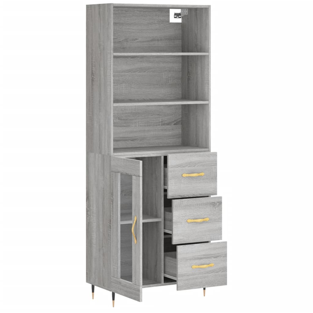vidaXL Single Glass Door 3 Drawer 3 Shelf Grey Sonoma Tall Highboard Image 4