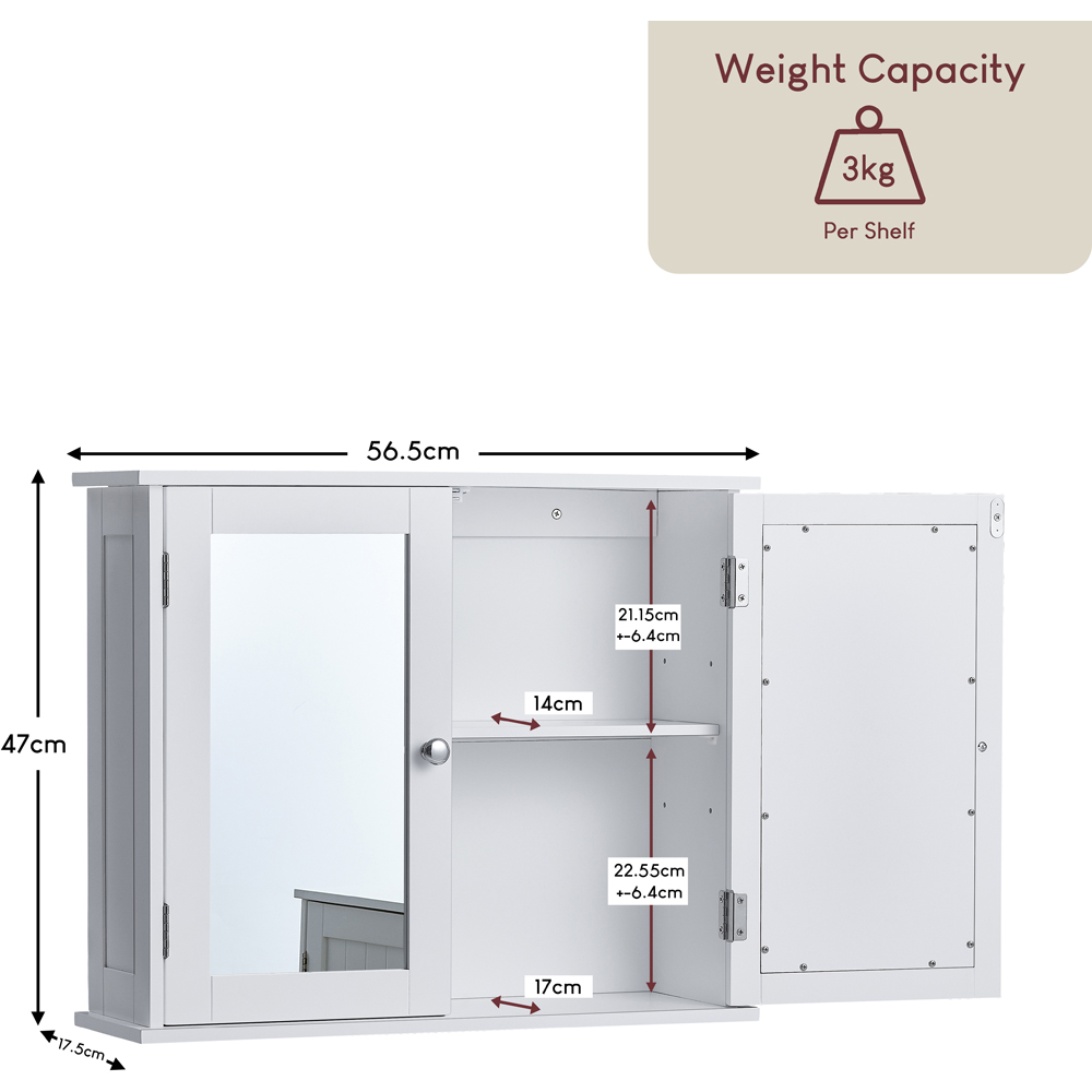 BATH VIDA Priano White Wide 2 Door Mirror Bathroom Cabinet Image 9