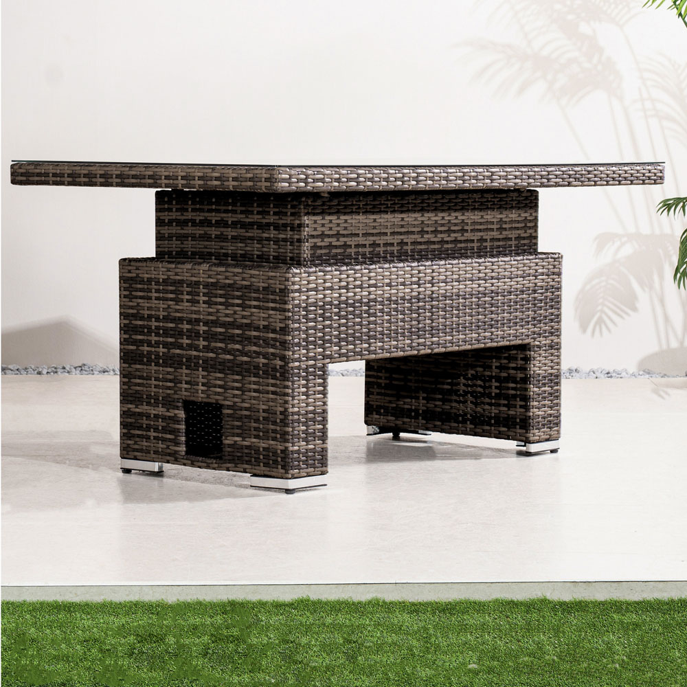 Direct Wicker Brown Rattan Tempered Glass Top Rising Garden Table Image 3