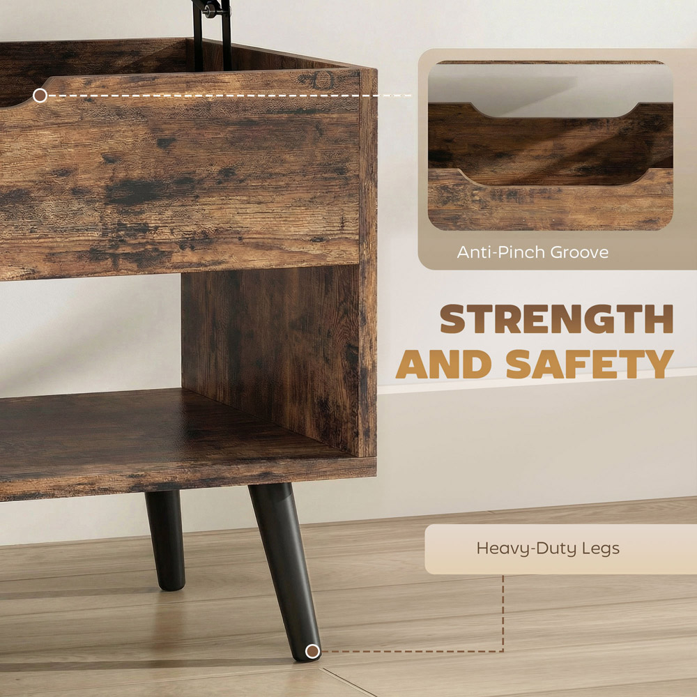 Portland 2 Shelf Rustic Brown Lift Up Top Coffee Table Image 8