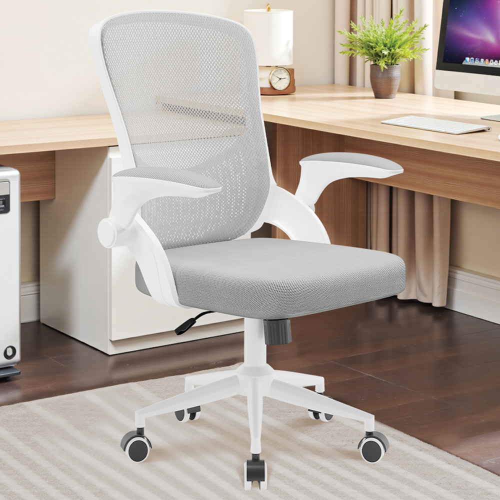 Rattrix Grey Mid-Back Mesh Office Chair with Flip-Up Armrests and Lumbar Support Image 1