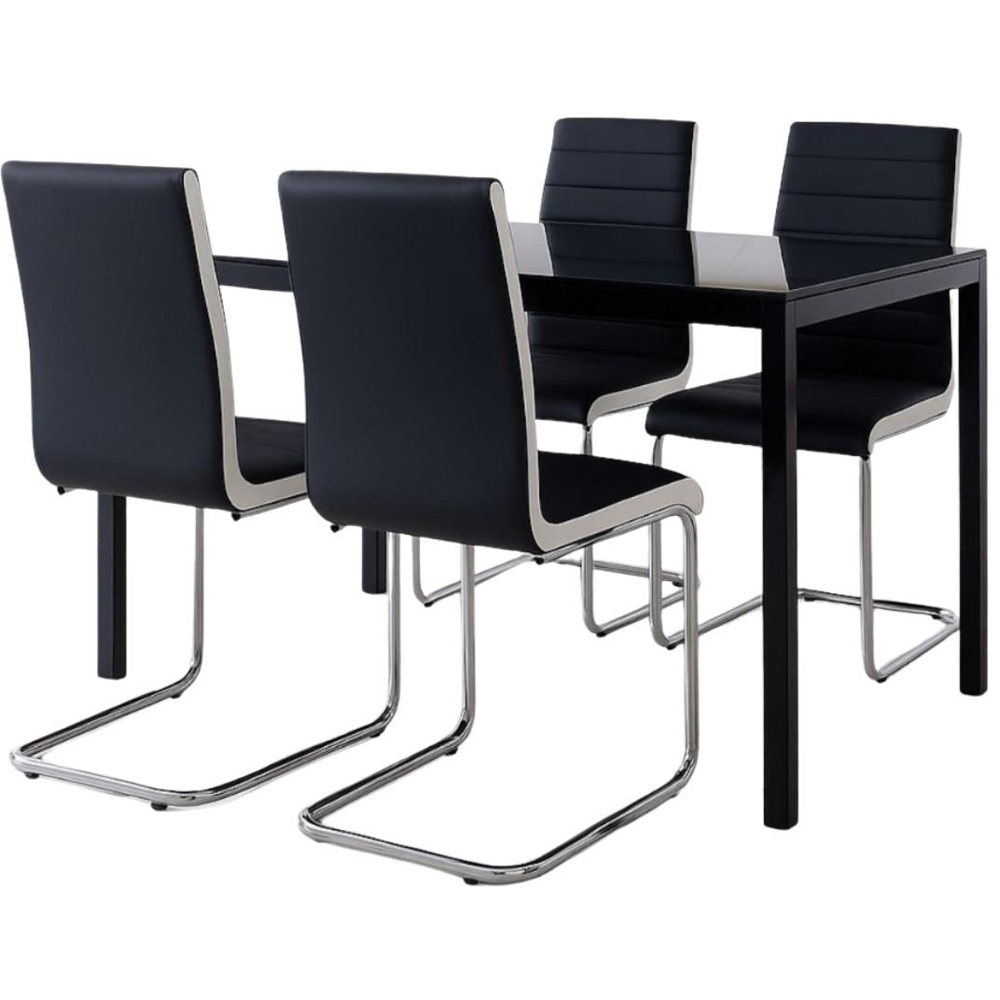 Kosy Koala 4 Seater Faux Leather Glass Dining Set Black Image 2