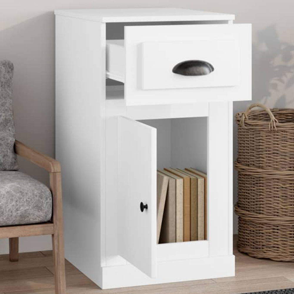 vidaXL Single Door Single Drawer White Side Cabinet Image 1