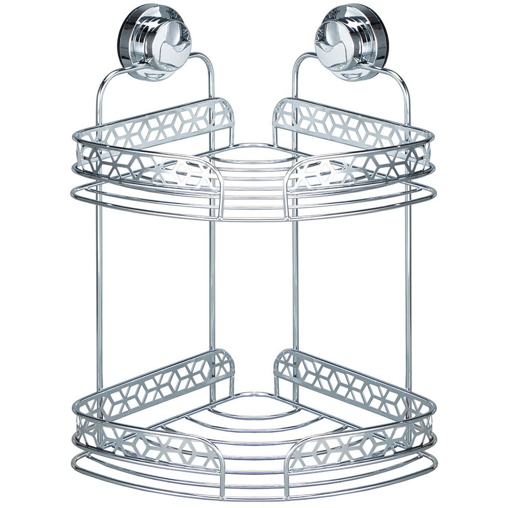 2 Shelf Chrome Geo Bathroom Corner Wall Basket Image