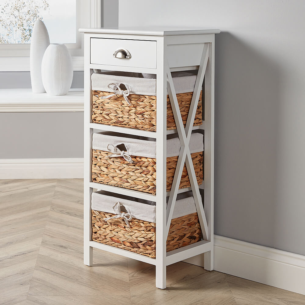 Home Source Single Drawer 3 Lined Basket White Storage Unit Image 7