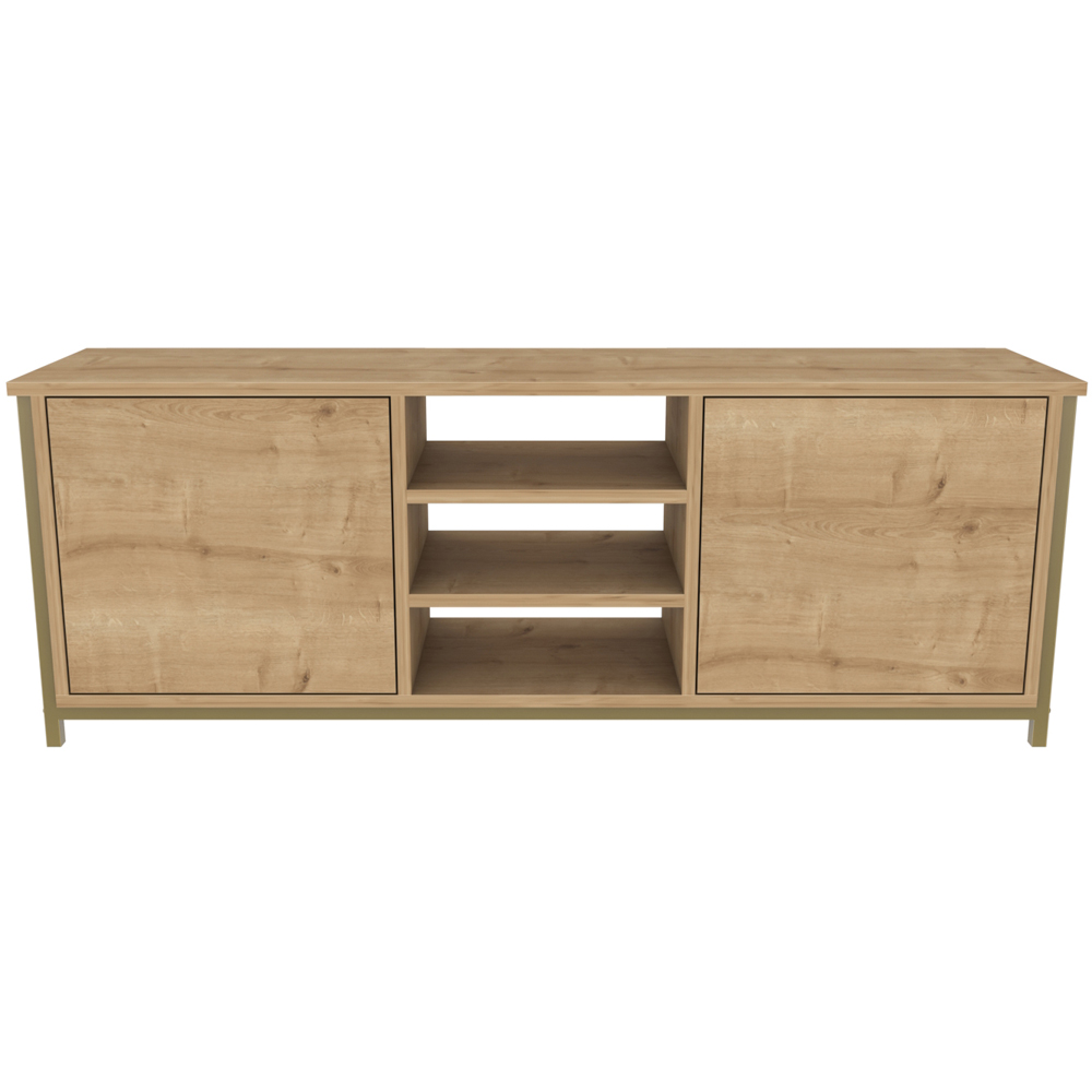 Decorotika Otis 2 Door 3 Shelf Gold and Oak TV Stand for 63 inch TV Image 3