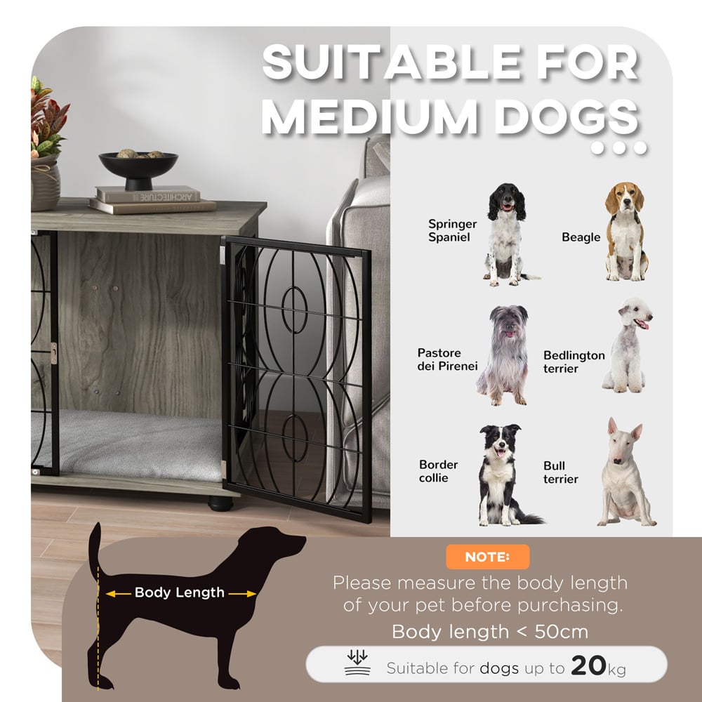 PawHut Grey Dog Crate End Table with Cushion 75cm Image 4