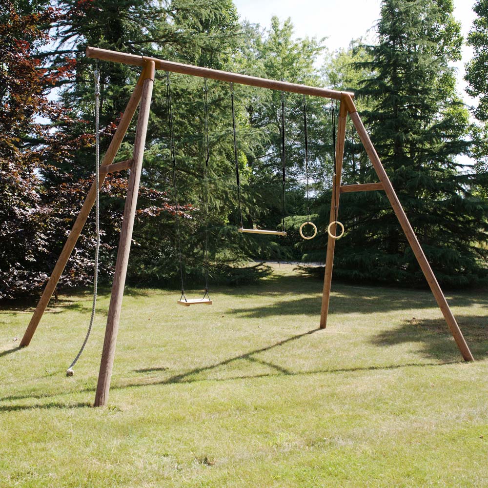 Soulet Galdar Kids Wooden Swing Set with Rope and Trapeze Image 2