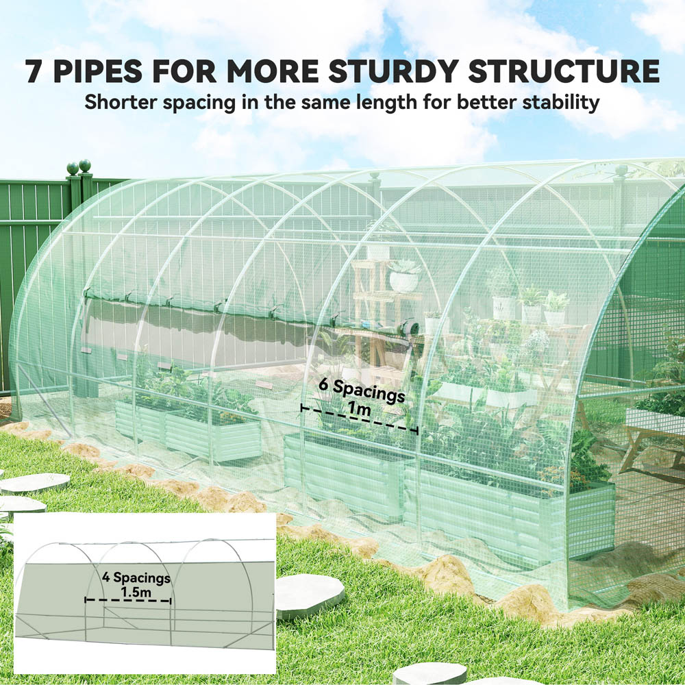 Outsunny Green Steel 10 x 20ft Walk In Polytunnel Greenhouse Image 4