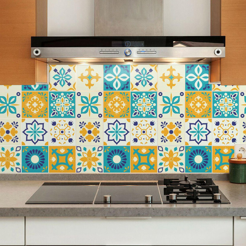 Walplus Temara Yellow and Blue Moroccan Tile Sticker 24 Pack Image 1
