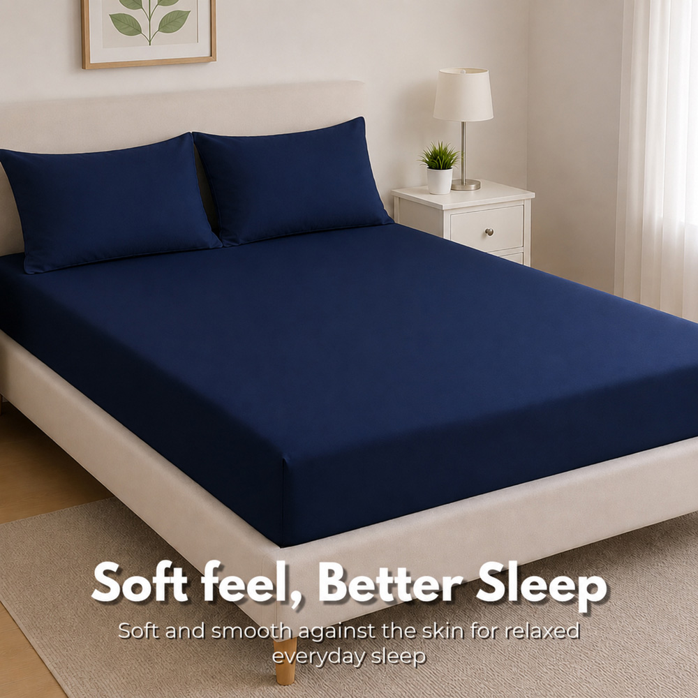 MHG Living King Size Navy 30cm Deep Microfibre Fitted Sheet Image 5