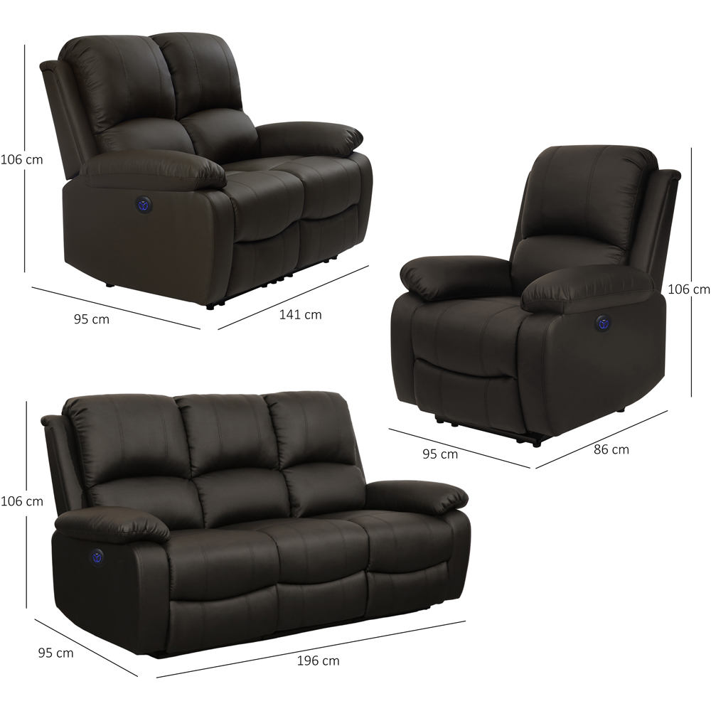 Comfy Living 6 Seater Brown PU Leather Electric Recliner Sofa Set Image 9