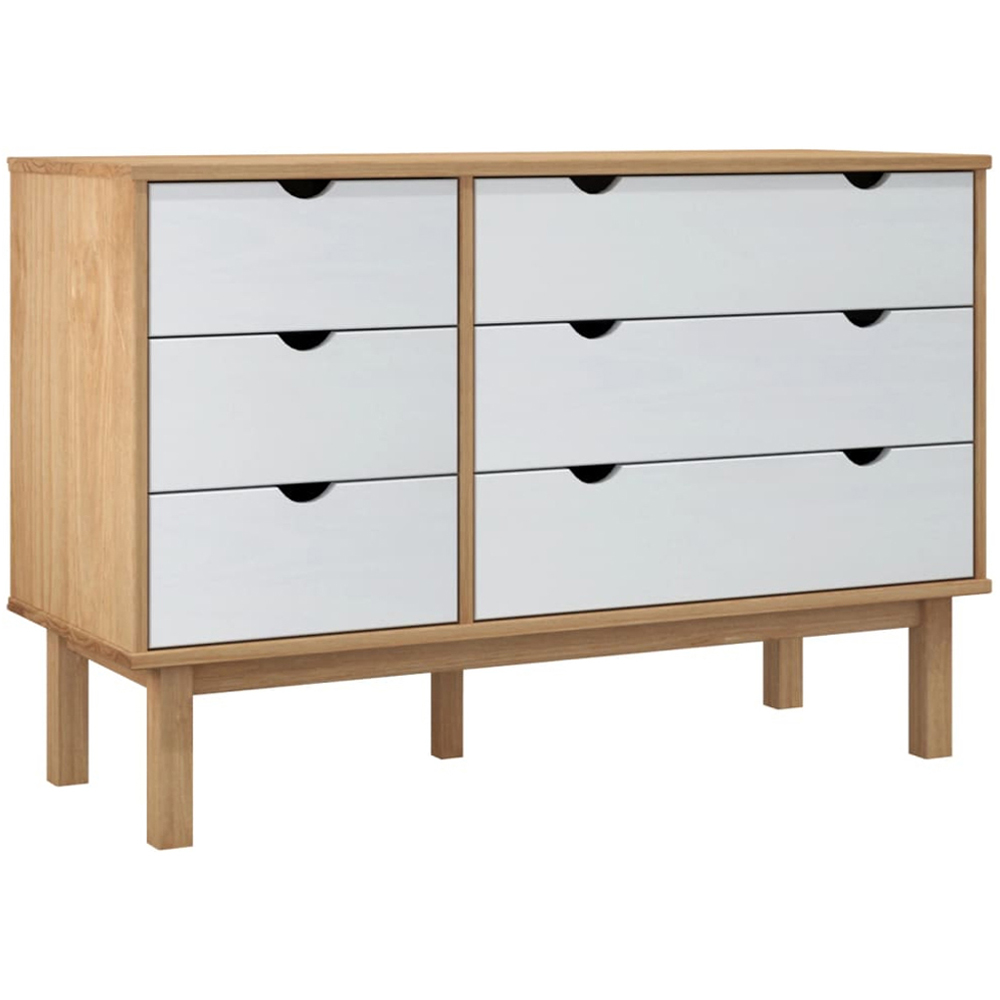 vidaXL Otta 6 Drawer Brown and White Solid Wood Pine Storage Cabinet Image 2