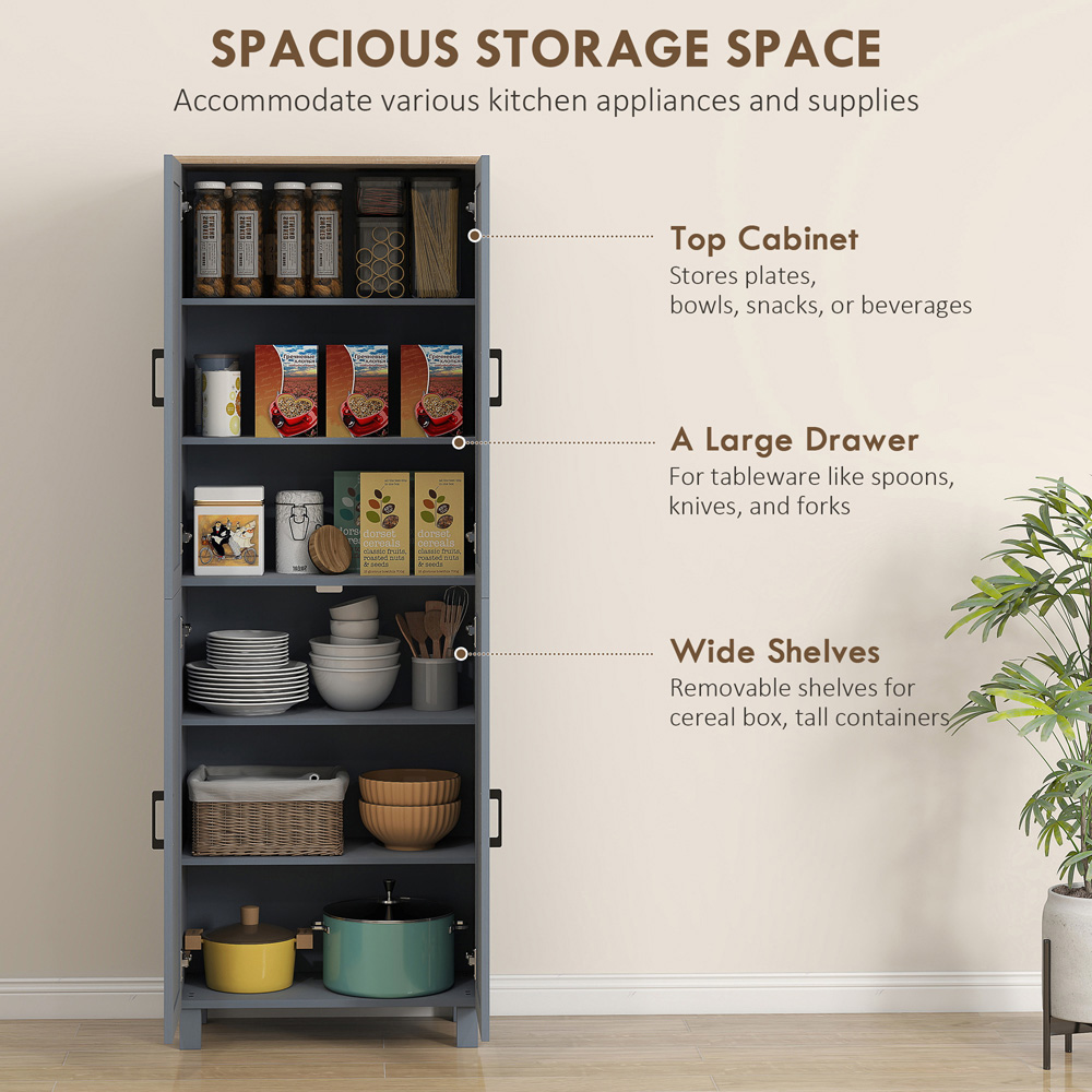 HOMCOM 4 Door Grey Kitchen Storage Cabinet Image 8