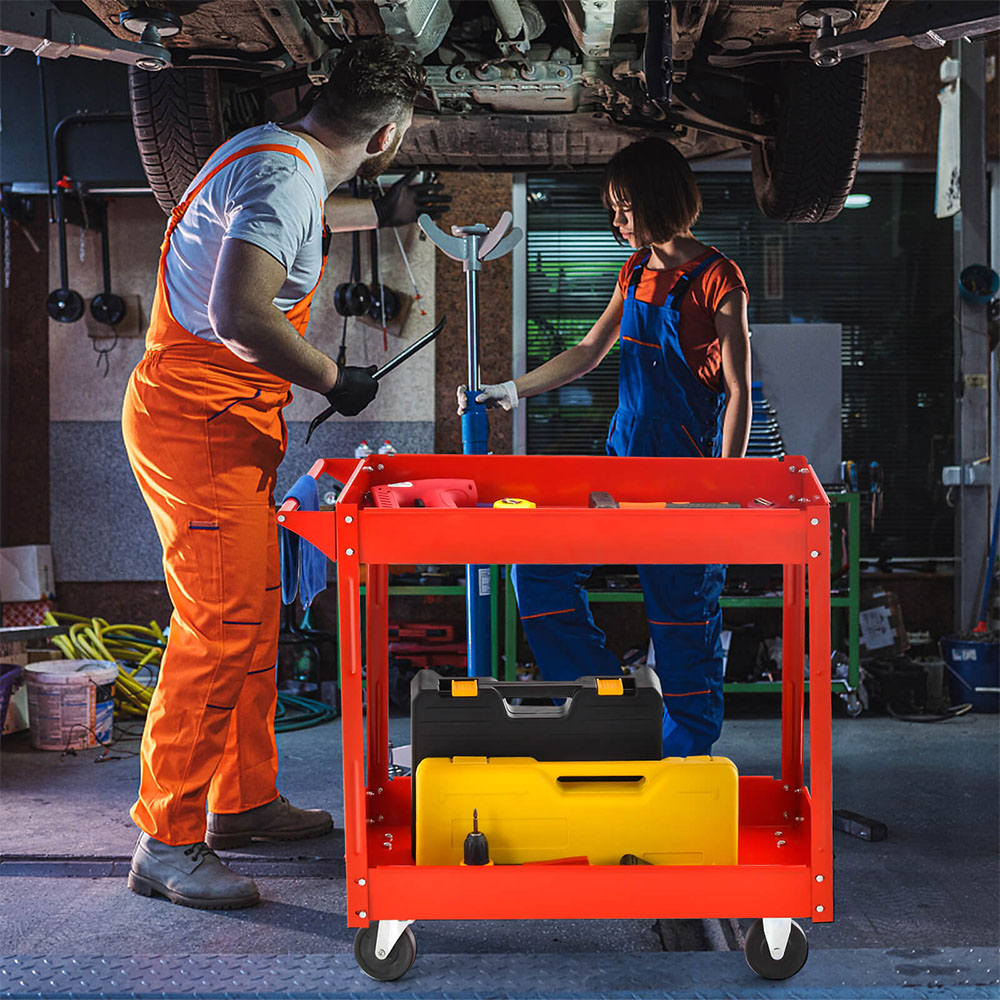 Costway 2 Shelf Red Tool Trolley with Wheels Image 2