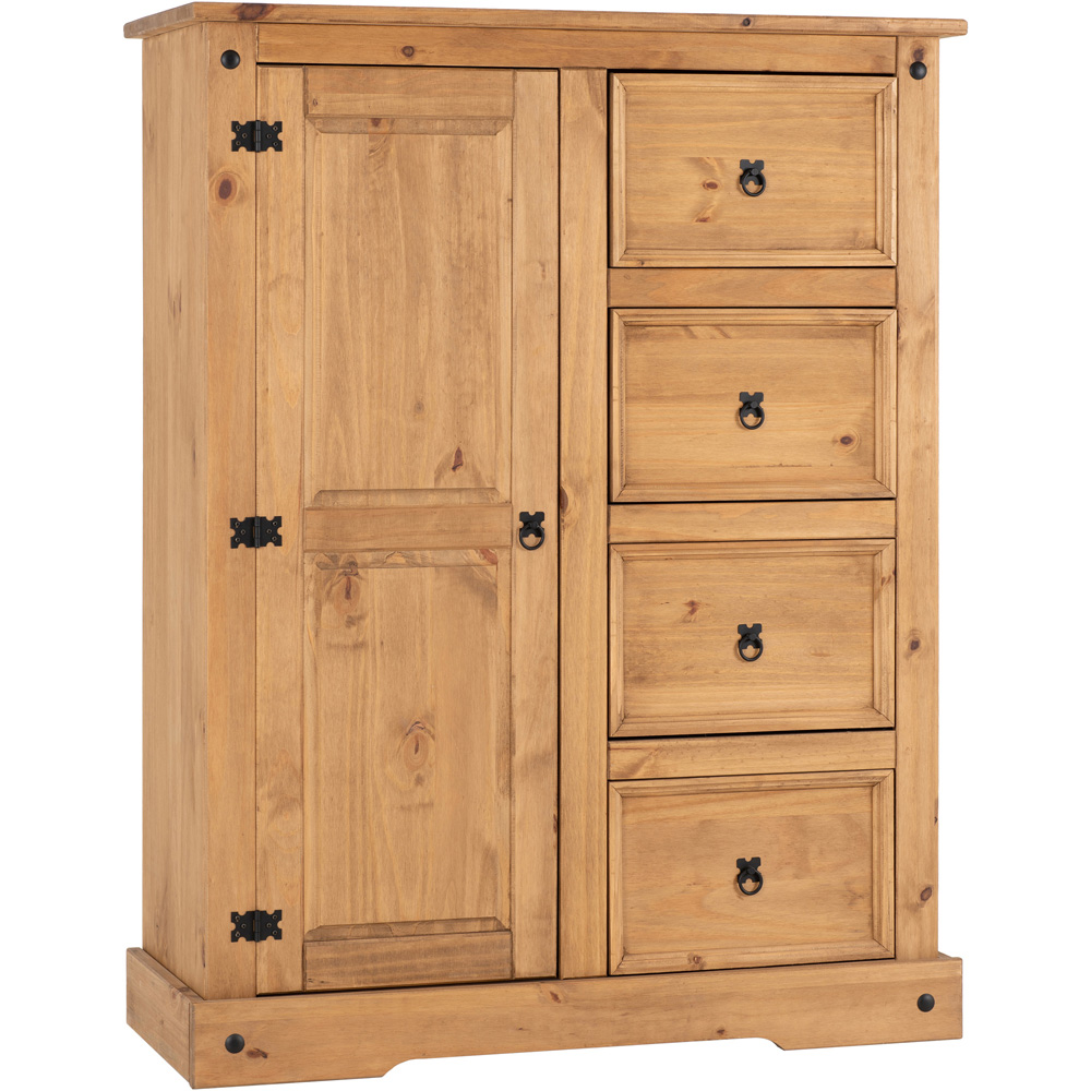 Seconique Corona Single Door 4 Drawer Distressed Waxed Pine Low Wardrobe Image 2