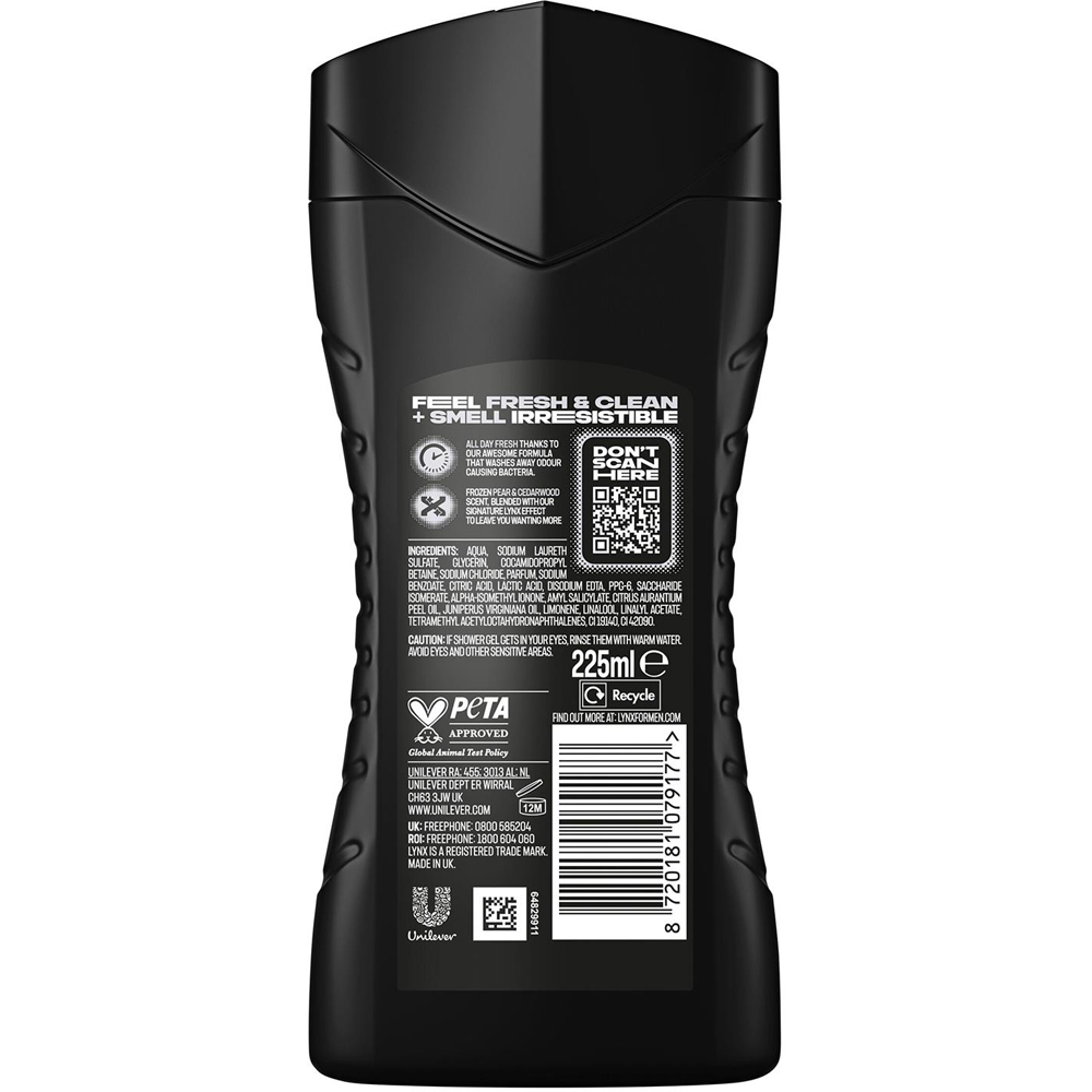 Lynx Black 12H Refreshing Frozen Pear and Cedarwood Men's Shower Gel 225ml 24 Pack Image 9