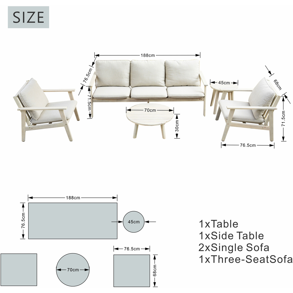 Direct Wicker 5 Seater Naturally Sanded Wooden Garden Sofa Set Image 9