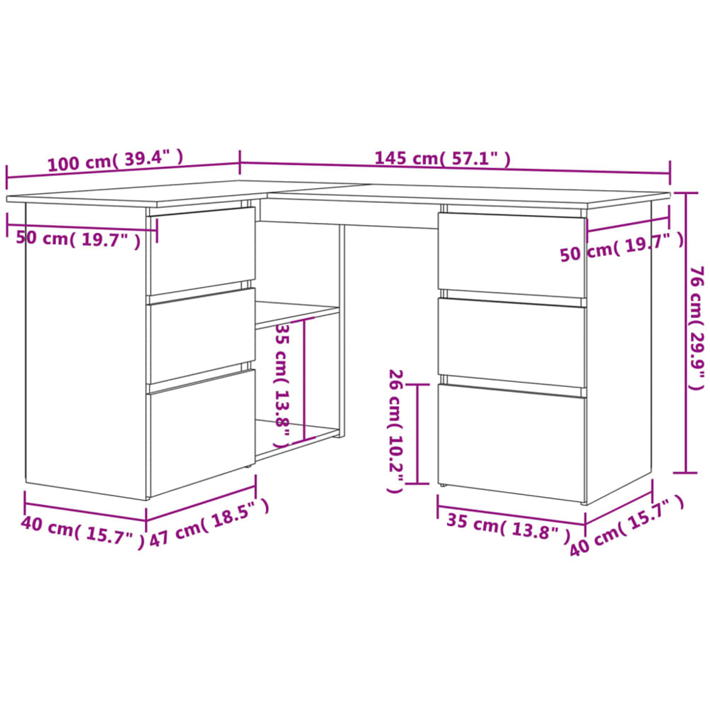 vidaXL 2 Door 4 Drawer 2 Shelf Corner Computer Desk Smoked Oak Image 8