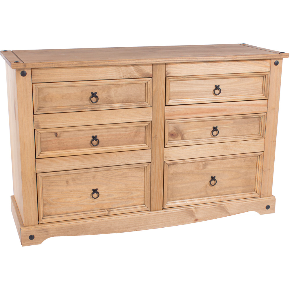 Corona 6 Drawer Antique Wax Wide Chest of Drawers Image 3