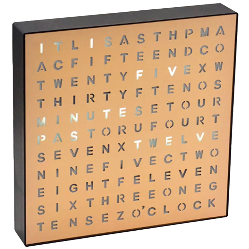 Gr8 Home Black and Copper LED Light Up Word Clock Image 1