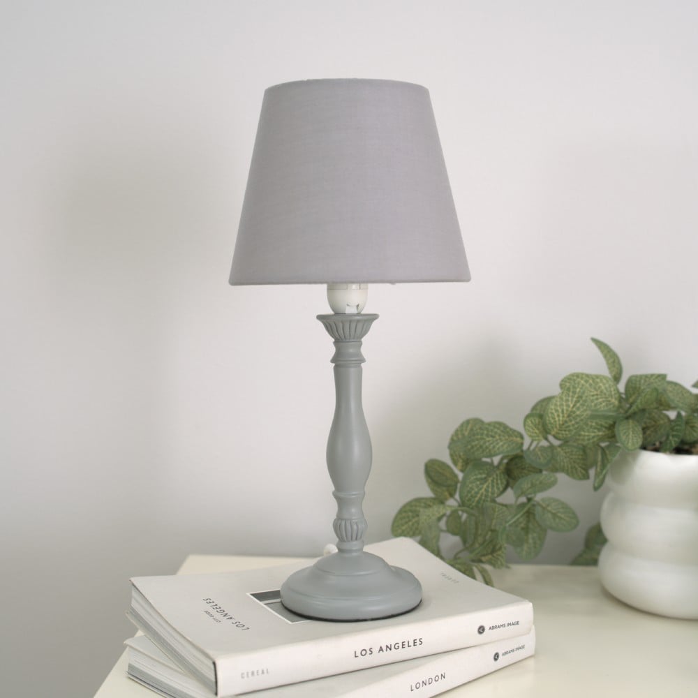 ValueLights Sara Tapered Lamp Shade Grey Wood Traditional Candle Stick LED Table Lamp Image 3