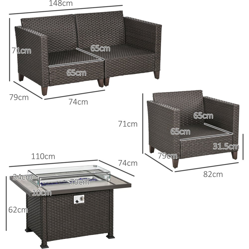 Outsunny 4 Seater Deep Brown Rattan Patio Furniture Set with Gas Fire Pit Table Image 7