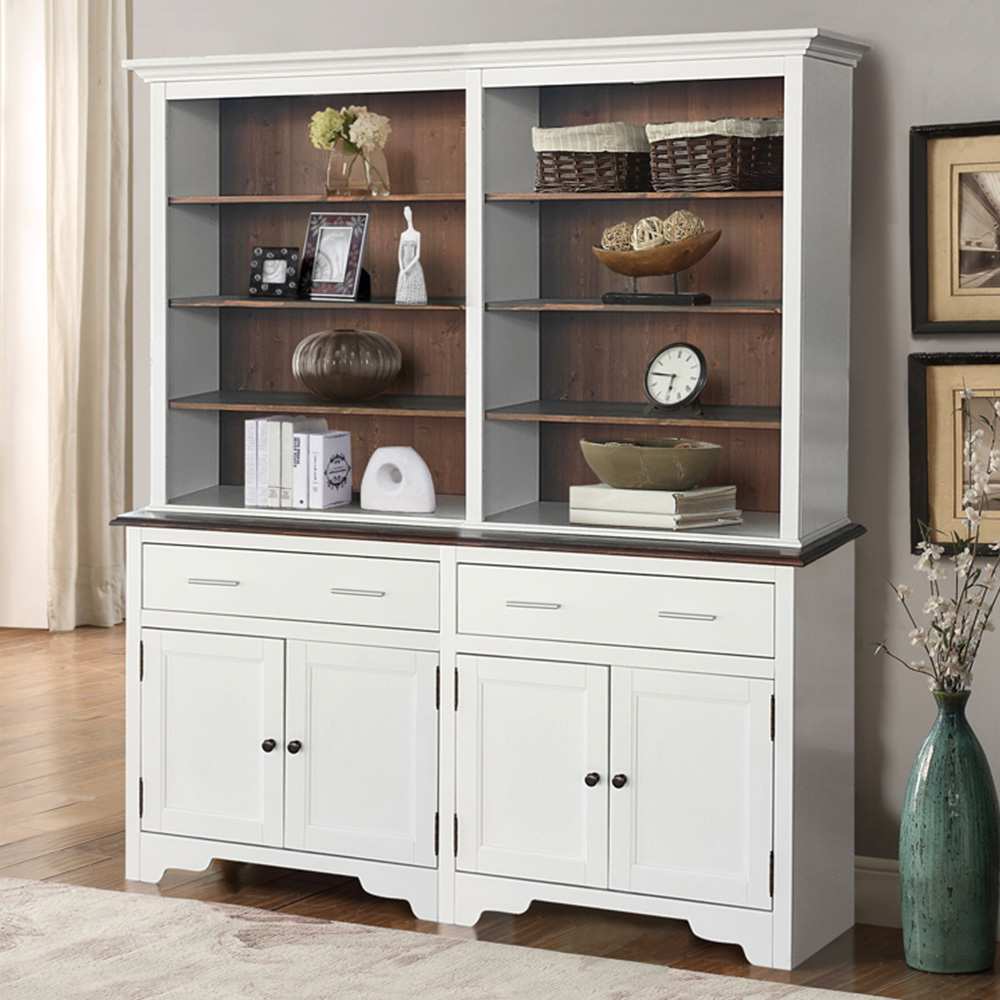 Comfy Living 4 Door 2 Drawer 6 Shelf White Wooden Single Display Dresser Image 1