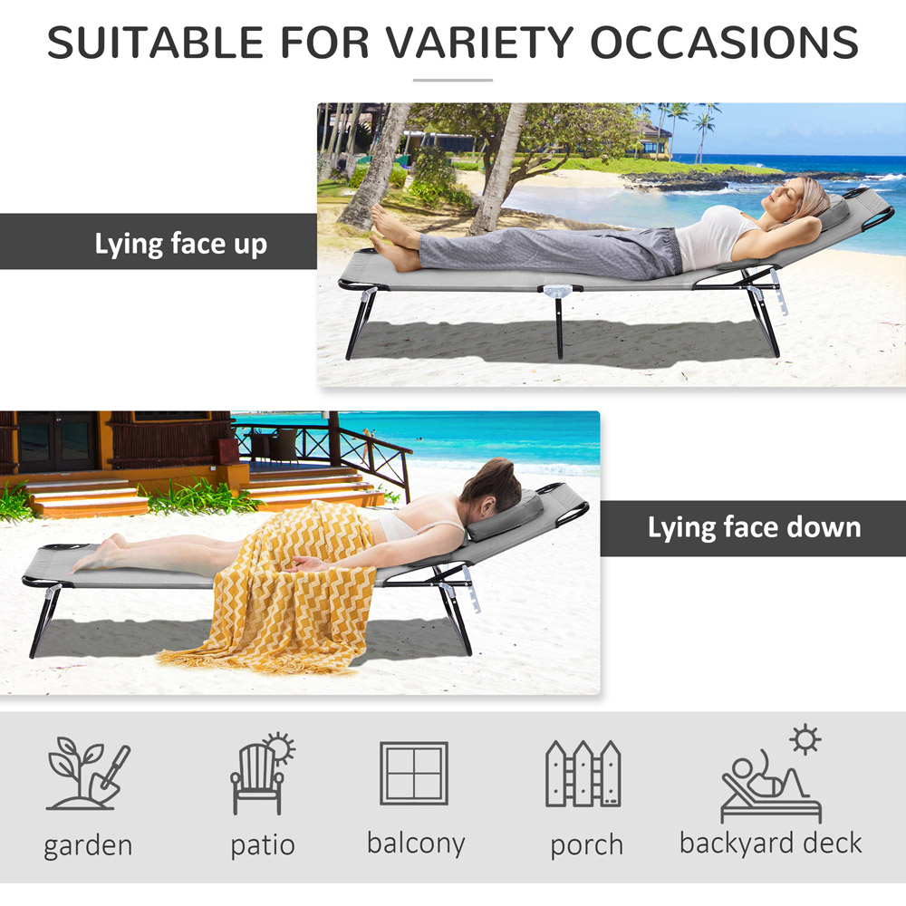 Outsunny Grey 4 Level Adjustable Sun Lounger with Reading Hole Image 5