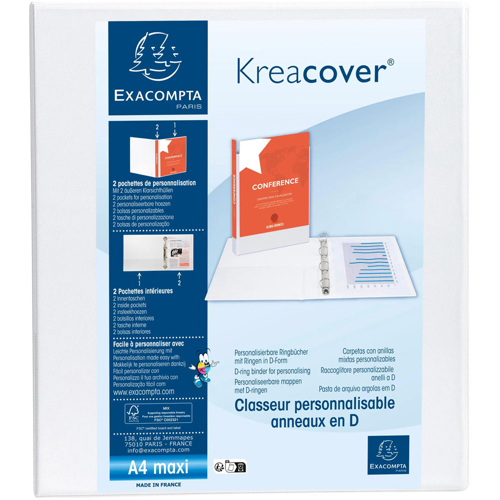 Exacompta Krea Personal White PP 4D Ring Binder 10 Pack Image 2