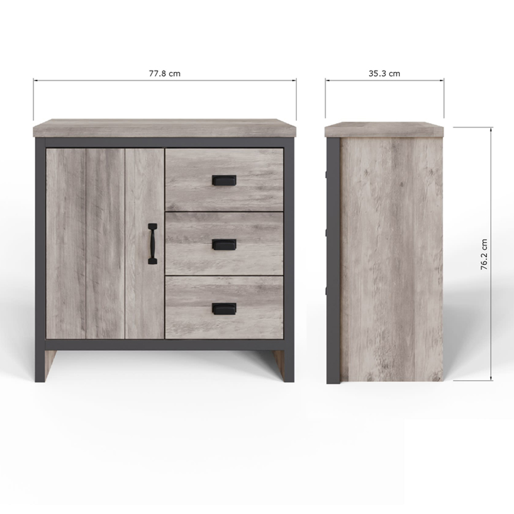 GFW Boston Single Door 3 Drawer Grey Sideboard Image 9