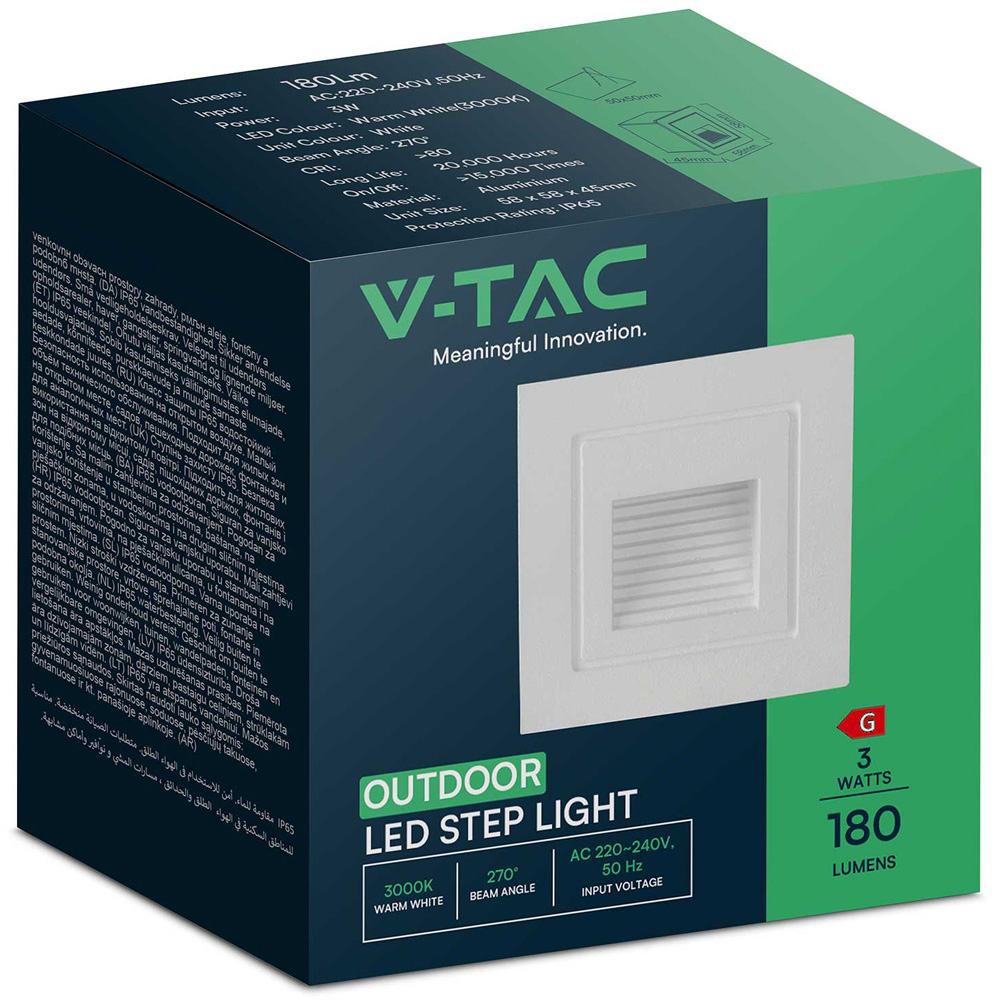 V-TAC 4 Pack 3W White Square Warm White LED Step Light Image 3