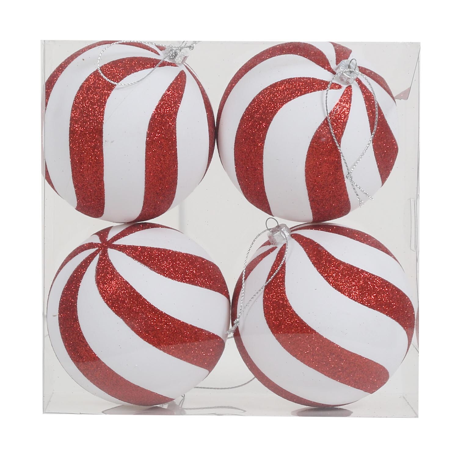 Pack of Four Red and White Baubles - Red Image 1
