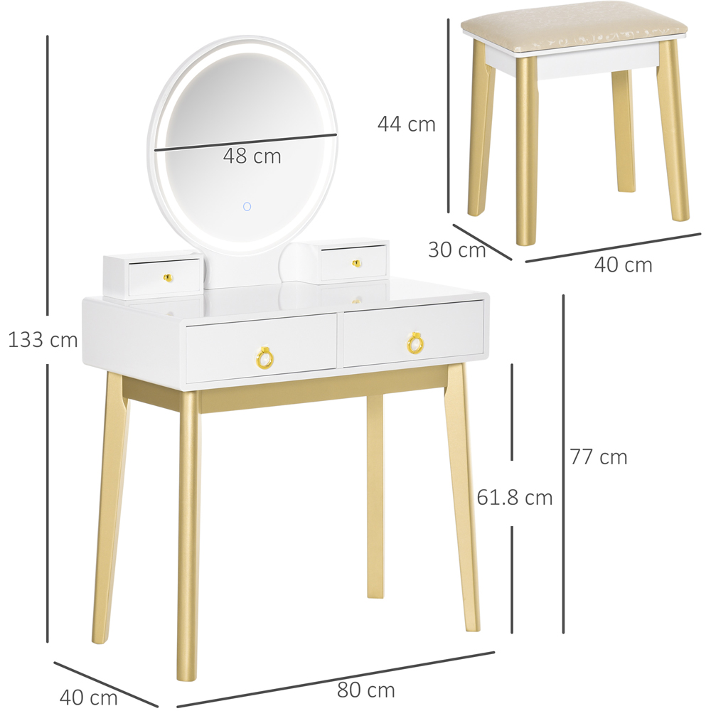 HOMCOM 4 Drawer White LED Mirror Dressing Table Set with Stool Image 9