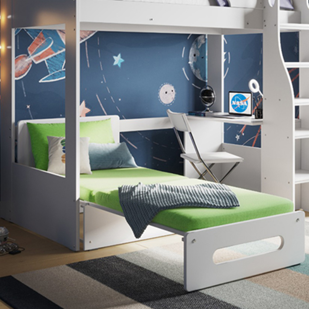 Flair Cosmic White Wooden High Sleeper with Lime Green Futon Image 2