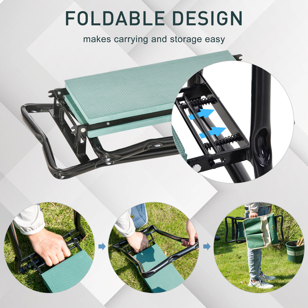 Outsunny 2-in-1 Green Foam Pad Foldable Garden Bench and Kneeling Pad with Tool Bag Image 5