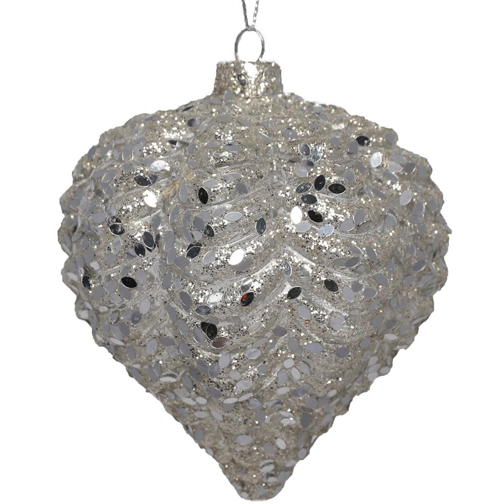 Midnight Fantasy Silver Sequin Ridged Bauble Image