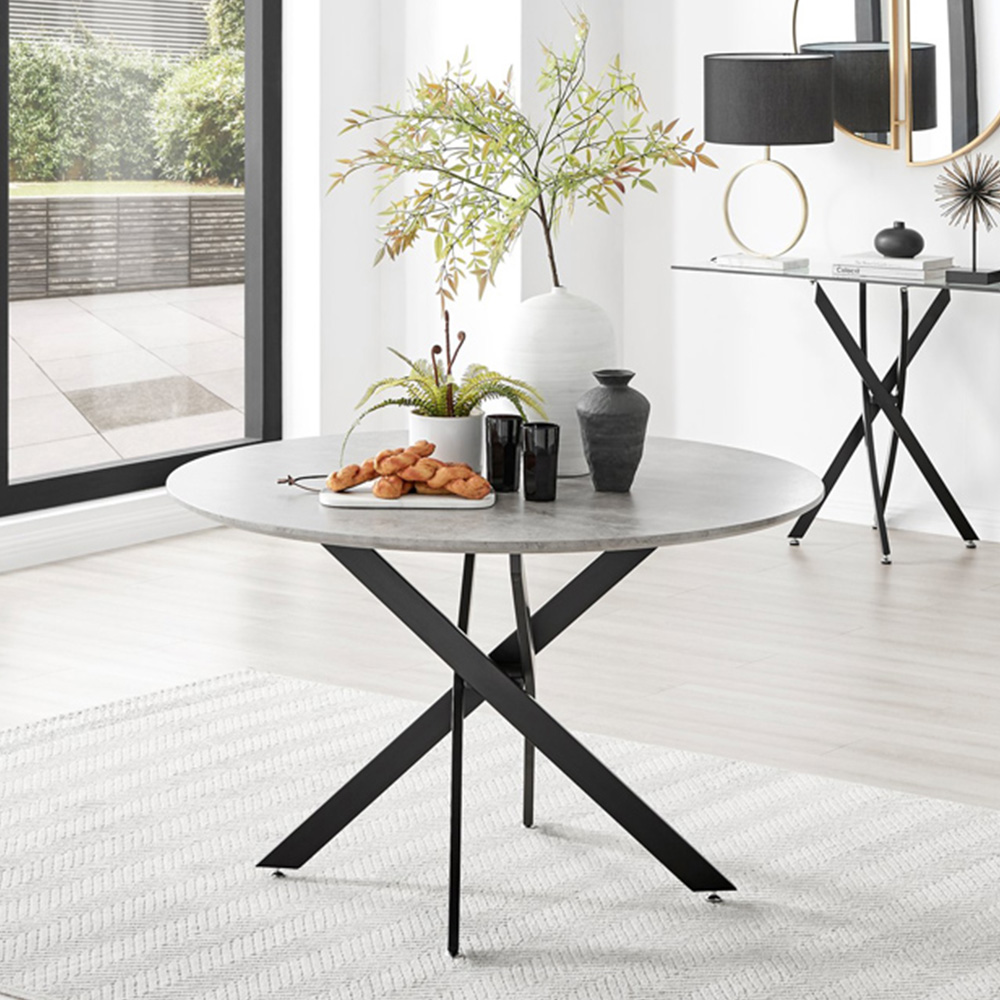 Furniturebox Arona Valera Concrete Effect 6 Seater Round Dining Set Grey and White Image 2