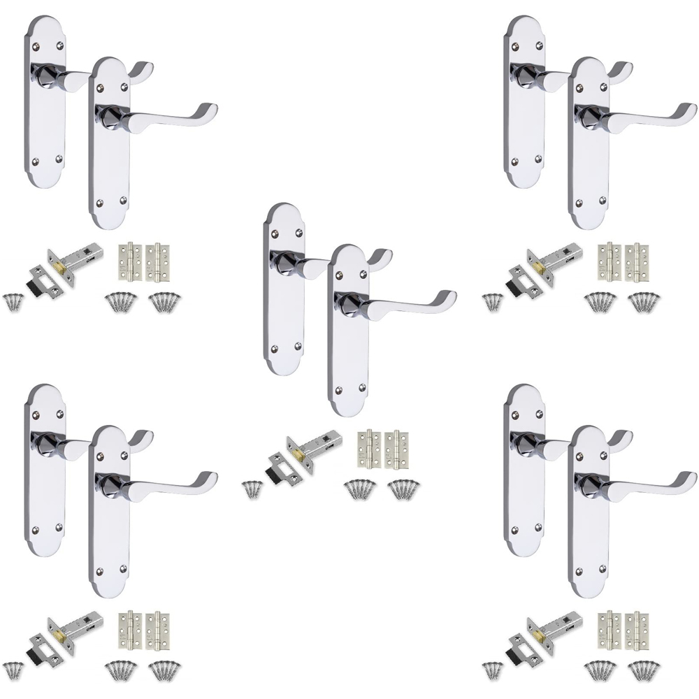 Golden Grace Polished Chrome Victorian Epsom Scroll Latch Door Handle Pair 168 x 40mm 5 Pack Image 1