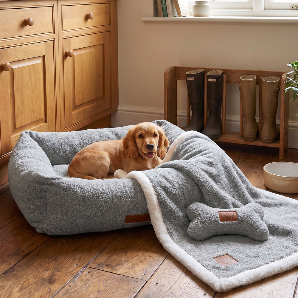 Mighty Paws Grey Pet Bed Blanket and Toy Cuddle Bundle Image 2